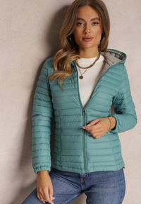 Renee - Miętowa Kurtka Pikowana Paranaina. Kolor: miętowy. Wzór: jednolity, aplikacja. Styl: elegancki