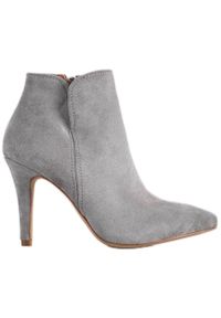 BELLA PARIS - Bella Paris Klasyczne Botki Na Szpilce szare. Kolor: szary. Materiał: tkanina, denim. Wzór: aplikacja. Obcas: na szpilce. Styl: klasyczny #5
