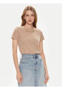 Elisabetta Franchi T-Shirt MA-011-41E2-5403 Beżowy Regular Fit. Kolor: beżowy. Materiał: bawełna