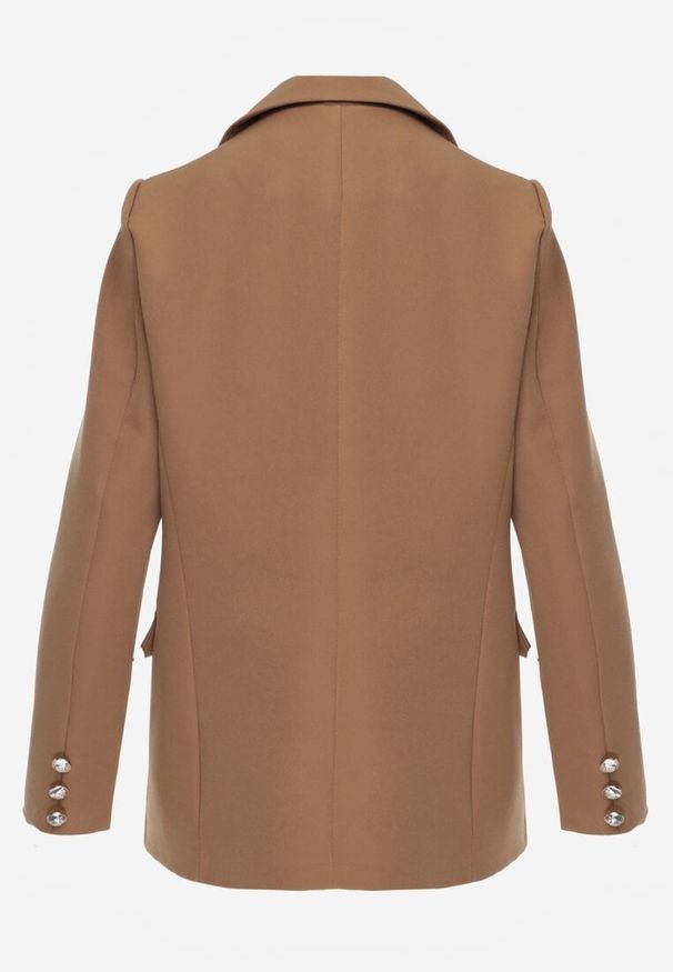 Renee - Jasnobrązowa Marynarka Niezapinana z Dekoracyjnymi Guzikami Cose. Kolor: beżowy. Materiał: materiał