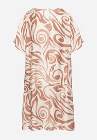 Born2be - Brązowa Pudełkowa Sukienka w Ornamentalny Wzór z Wiskozy Tosela. Okazja: na co dzień. Typ kołnierza: dekolt w serek. Kolor: brązowy. Materiał: wiskoza. Długość rękawa: krótki rękaw. Typ sukienki: proste, sportowe, w kształcie A. Styl: elegancki, casual, sportowy, klasyczny #6