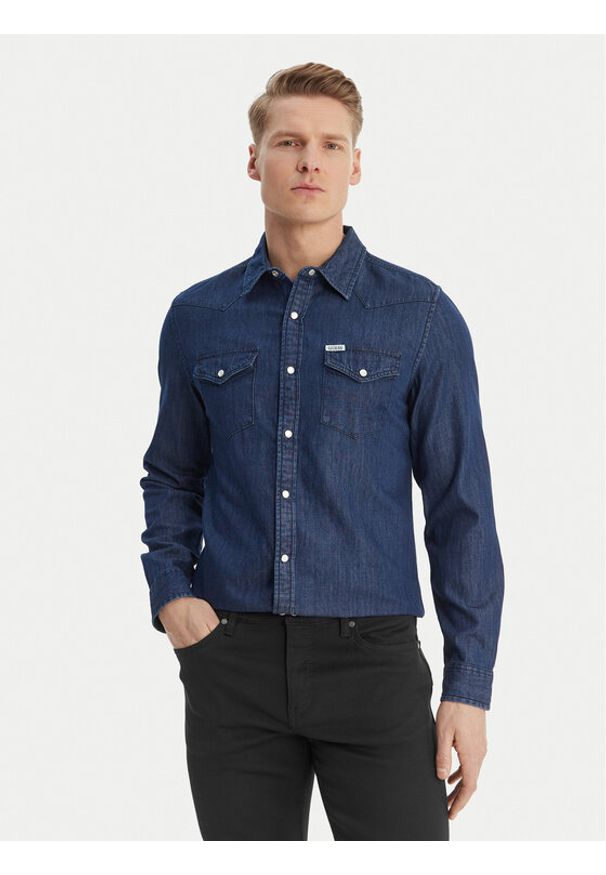 Guess Koszula M6GH88 D1052 Granatowy Regular Fit. Kolor: niebieski. Materiał: bawełna