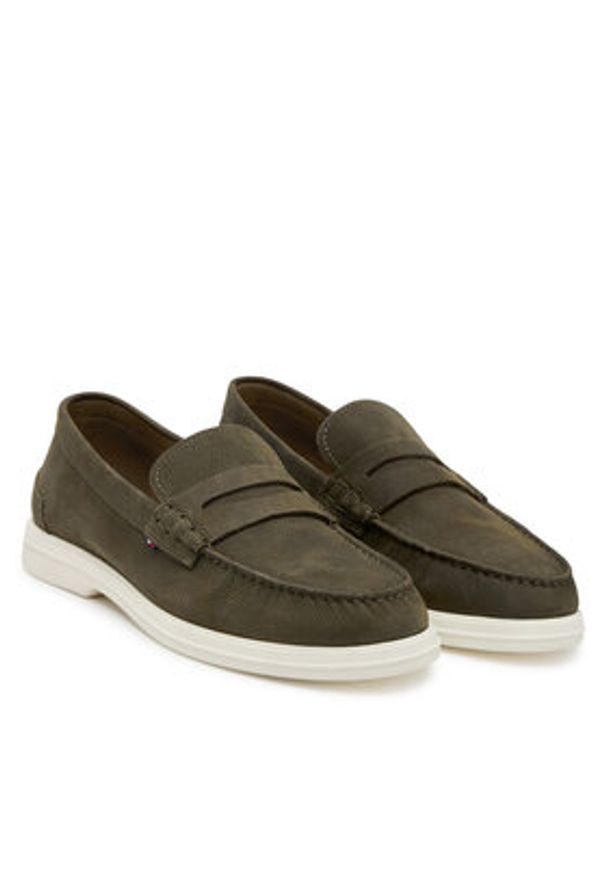TOMMY HILFIGER - Tommy Hilfiger Mokasyny Nubuck P Loafer FM0FM05350 Khaki. Kolor: brązowy. Materiał: skóra, nubuk