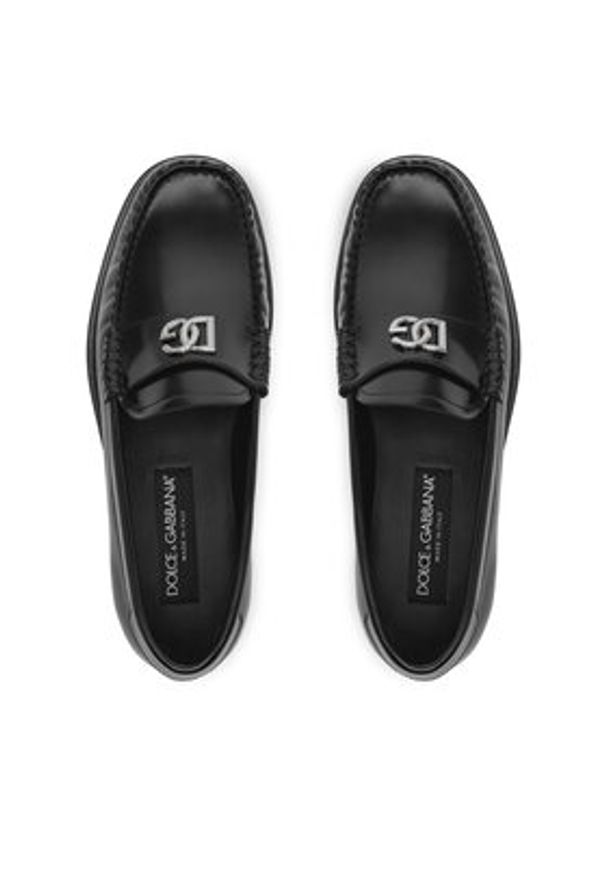 DOLCE & GABBANA - Dolce&Gabbana Mokasyny CM0074 AQ237 Czarny. Kolor: czarny. Materiał: skóra