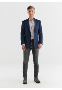 Pako Lorente - PAKO LORENTE – Granatowa marynarka garniturowa w kratę. Kolor: niebieski. Materiał: elastan, wiskoza, poliester. Wzór: kratka. Styl: klasyczny #4