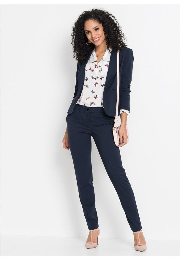 bonprix - Spodnie biznesowe. Okazja: na spotkanie biznesowe. Kolekcja: petite. Kolor: niebieski. Długość: krótkie. Styl: biznesowy