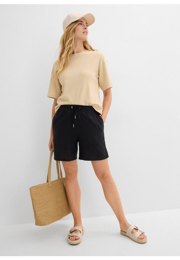 bonprix - Szorty muślinowe. Kolor: czarny. Materiał: bawełna