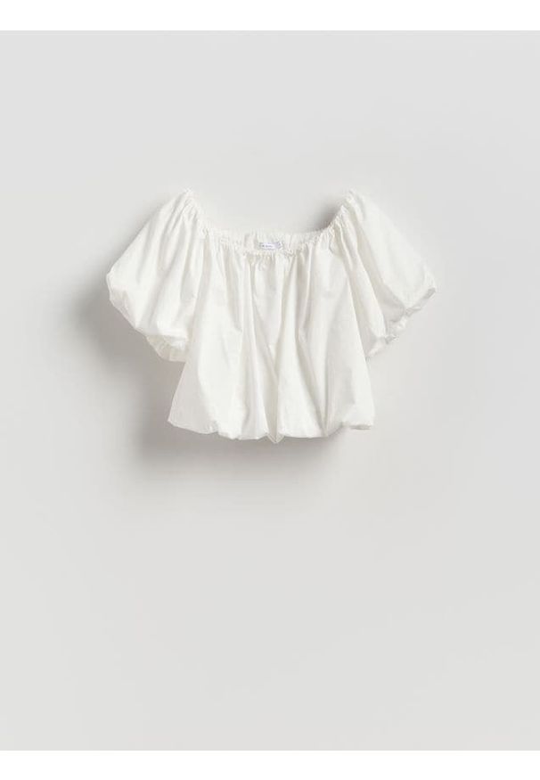 Reserved - Bluzka z bufiastymi rękawami - biały. Kolor: biały. Materiał: bawełna