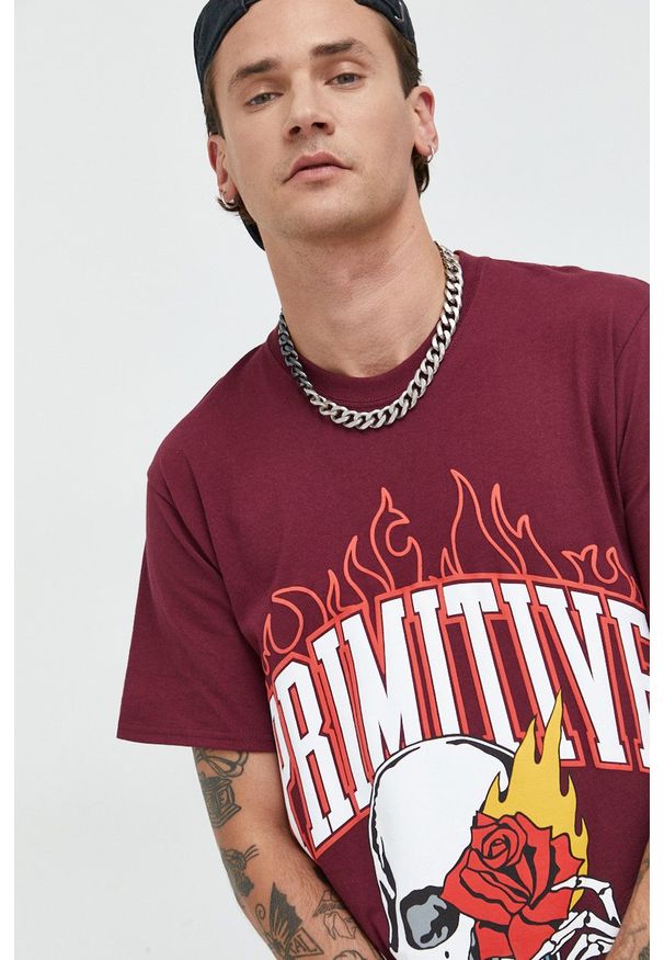 Primitive t-shirt bawełniany kolor bordowy z nadrukiem. Kolor: czerwony. Materiał: bawełna. Wzór: nadruk