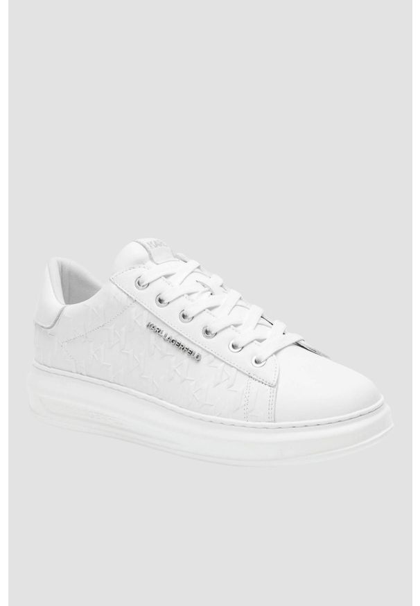 Karl Lagerfeld - KARL LAGERFELD Białe męskie sneakersy skórzane KAPRI Monogram Emboss, Rozmiar 46. Okazja: na co dzień. Kolor: biały. Materiał: skóra