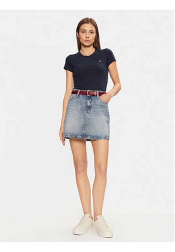 Tommy Jeans T-Shirt DW0DW20459 Granatowy Slim Fit. Kolor: niebieski. Materiał: bawełna