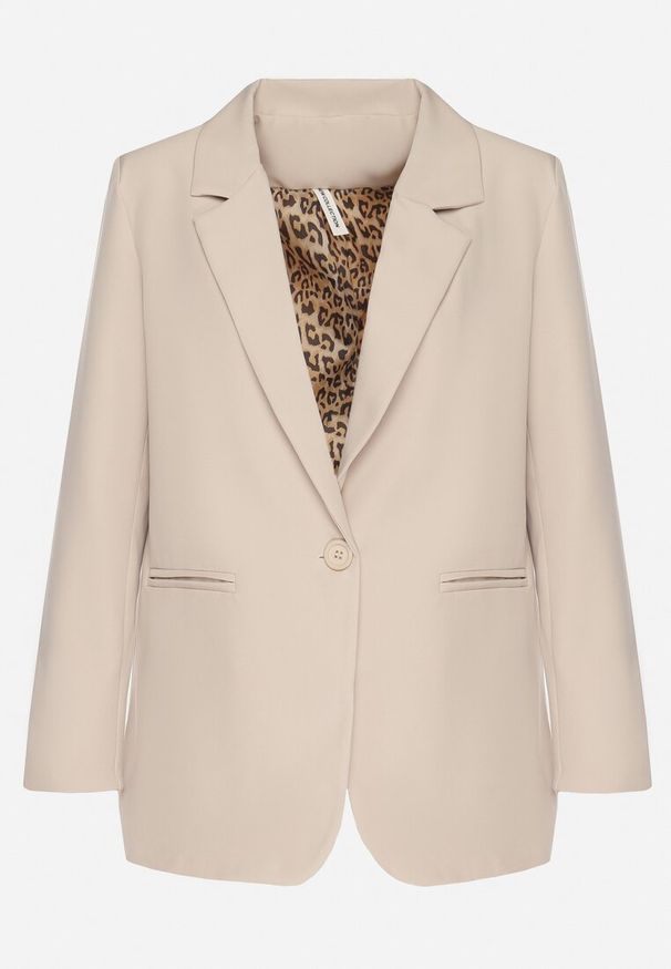 Born2be - Beżowa Marynarka z Usztywnionymi Ramionami i Imitacją Kieszeni Vivimira. Okazja: na co dzień, na imprezę, na spotkanie biznesowe. Kolor: beżowy. Styl: biznesowy, casual, elegancki, klasyczny