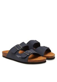 Pepe Jeans Klapki PMS90110 Granatowy. Kolor: niebieski. Materiał: skóra #5