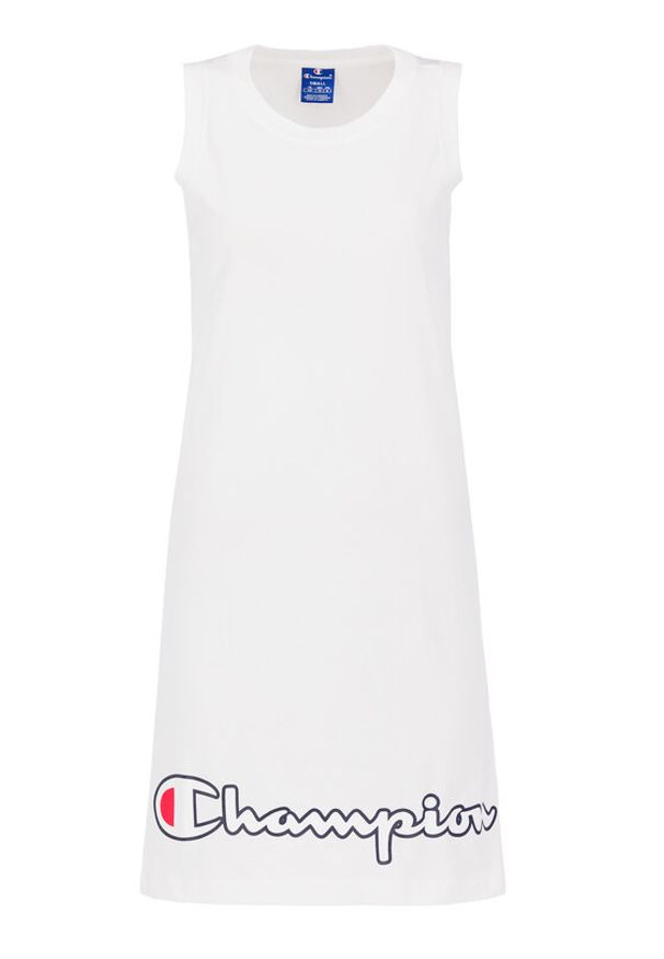 Champion Sukienka codzienna Script Logo Ribbed Trim 112657 Biały Regular Fit. Okazja: na co dzień. Kolor: biały. Materiał: bawełna. Typ sukienki: proste. Styl: casual