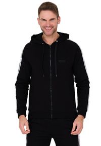 MOSCHINO Czarna męska bluza z kapturem i lampasami, Rozmiar M. Typ kołnierza: kaptur. Kolor: czarny #4