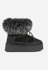 Born2be - Czarne Śniegowce na Grubej Podeszwie z Futerkiem Tesila. Okazja: na co dzień. Kolor: czarny. Materiał: futro. Styl: casual #4