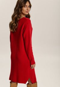 Renee - Czerwona Sukienka Dzianinowa Candala. Kolor: czerwony. Materiał: dzianina. Długość rękawa: długi rękaw. Wzór: prążki. Typ sukienki: proste. Długość: mini #5