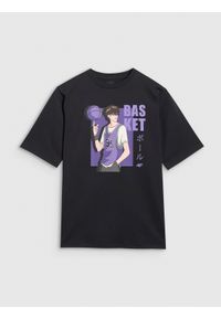 4f - 4F T-shirt oversize z nadrukiem chłopięcy - czarny 122 (6-7 lat). Okazja: na co dzień. Kolor: czarny. Materiał: jersey, materiał, bawełna. Wzór: nadruk. Sezon: lato. Styl: klasyczny, sportowy, casual
