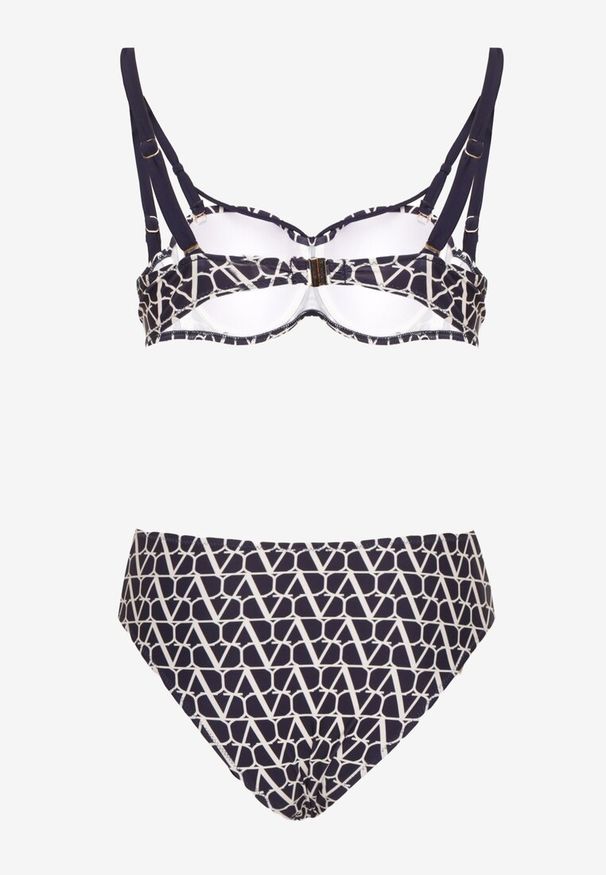 Born2be - Granatowe Bikini Biustonosz z Ozdobnymi Paskami i Majtki Figi Linadora. Kolor: niebieski. Wzór: haft
