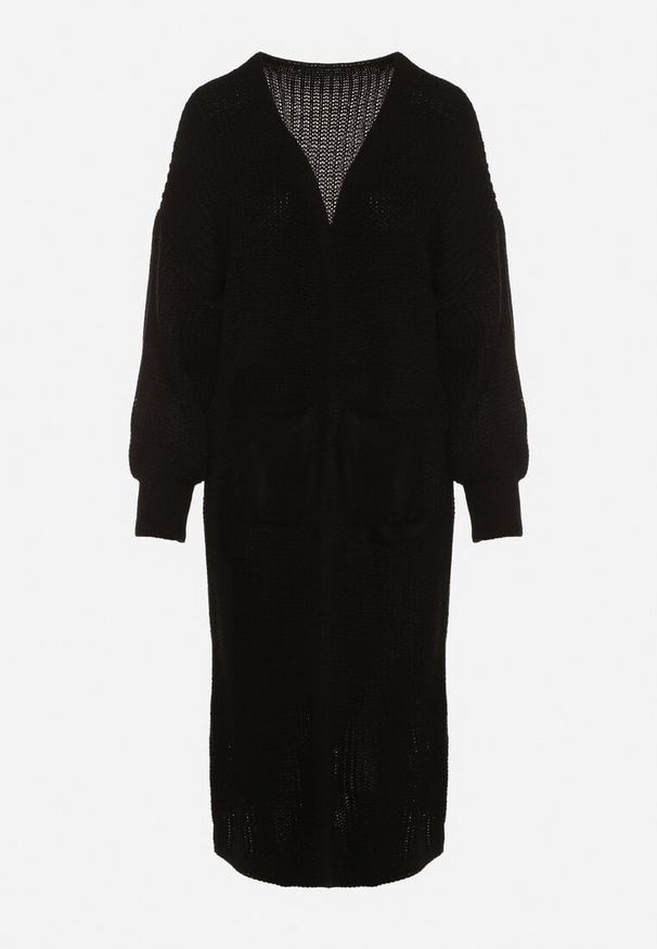 Born2be - Czarny Długi Kardigan o Luźnym Kroju Mostiura. Kolor: czarny. Długość: długie