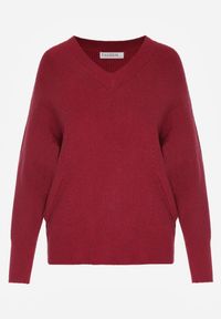 Born2be - Bordowy Sweter z Domieszką Kaszmiru z Dekoltem w Serek Feralaine. Okazja: na co dzień, na spotkanie biznesowe. Typ kołnierza: dekolt w serek. Kolor: czerwony. Materiał: kaszmir. Styl: biznesowy, klasyczny, casual, elegancki #2