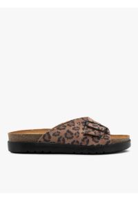 Ryłko - Klapki damskie w panterkę. Kolor: brązowy. Materiał: syntetyk. Wzór: motyw zwierzęcy. Styl: wakacyjny #1