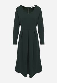 Born2be - Ciemnozielona Rozkloszowana Sukienka Wieczorowa ze Szpiczastym Dekoltem Temithiel. Okazja: na co dzień. Kolor: zielony. Materiał: jeans. Wzór: aplikacja. Typ sukienki: proste. Styl: wizytowy #6