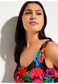 bonprix - Kostium kąpielowy. Kolor: czarny. Materiał: poliamid. Wzór: nadruk, kwiaty #2