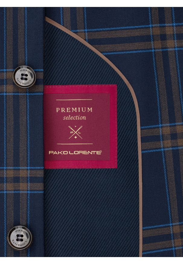 Pako Lorente - PAKO LORENTE – Granatowa marynarka garniturowa w kratę. Kolor: niebieski. Materiał: wełna. Styl: boho