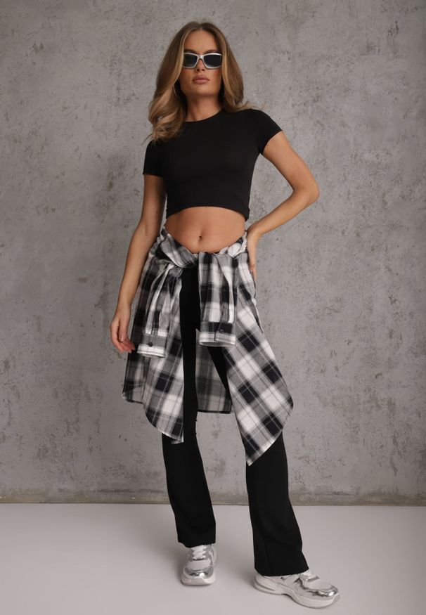 Renee - Czarne Legginsy High Waist o Fasonie Flare Shylenne. Okazja: na co dzień. Stan: podwyższony. Kolor: czarny. Długość: krótkie. Styl: casual
