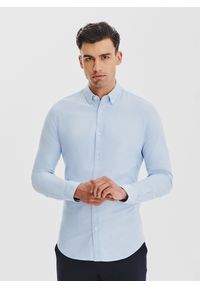 Pako Lorente - Niebieska koszula męska. Typ kołnierza: button down. Kolor: niebieski. Materiał: bawełna. Długość rękawa: długi rękaw. Długość: długie. Wzór: gładki #9