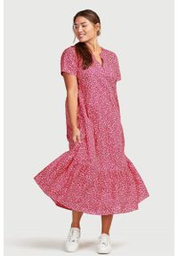 Cellbes - Sukienka z falbankami z bawełny ekologicznej. Typ kołnierza: kołnierz z falbankami. Kolor: różowy. Materiał: bawełna. Długość rękawa: krótki rękaw