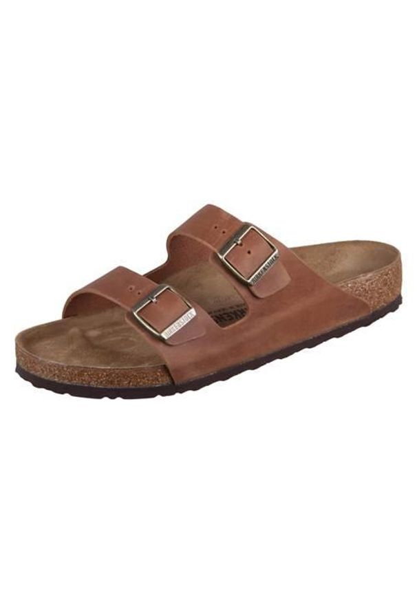 Klapki męskie Birkenstock Arizona Cognac. Zapięcie: klamry. Kolor: wielokolorowy. Materiał: materiał. Szerokość cholewki: normalna. Sport: turystyka piesza, pływanie, fitness