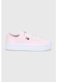 Tommy Jeans Tenisówki damskie kolor różowy. Nosek buta: okrągły. Zapięcie: sznurówki. Kolor: różowy. Materiał: guma. Obcas: na platformie