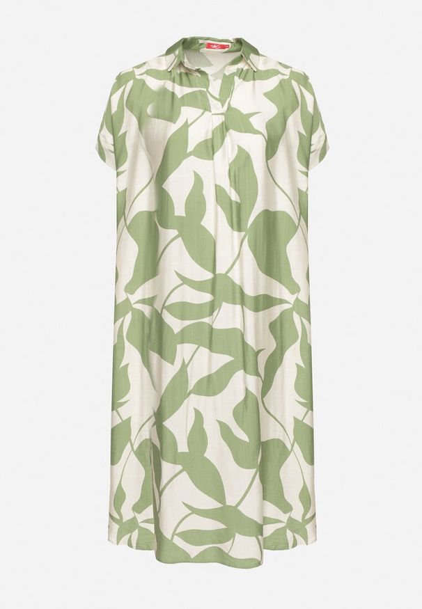 Born2be - Jasnozielona Sukienka Rozkloszowana z Bawełną w Abstrakcyjny Print Telanisa. Okazja: na co dzień. Kolor: zielony. Materiał: bawełna. Wzór: nadruk. Typ sukienki: rozkloszowane. Styl: casual, elegancki