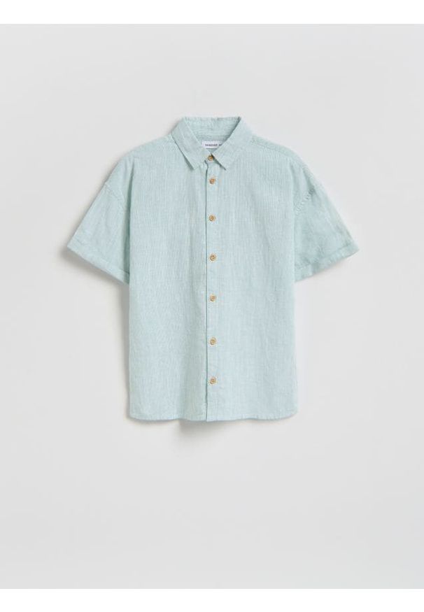 Reserved - Koszula z lnem - zielony. Kolor: zielony. Materiał: len