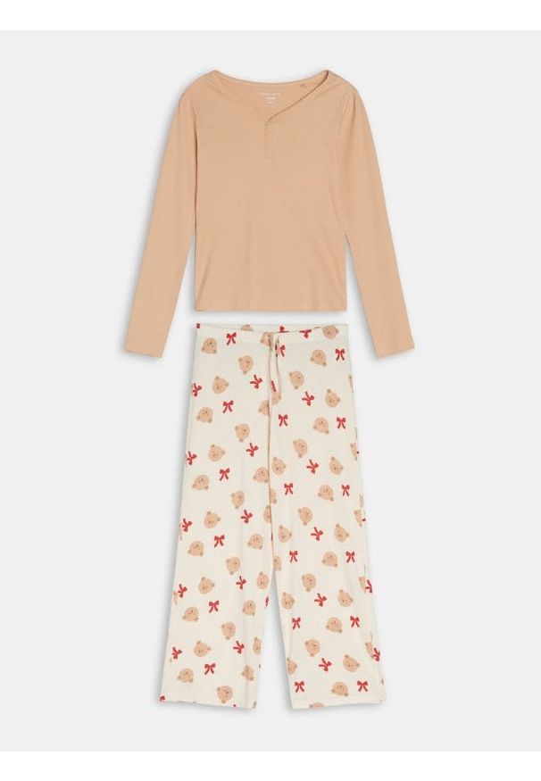 Sinsay - Bawełniania piżama dwuczęściowa z nadrukiem misiów - czerwony. Kolor: czerwony. Wzór: nadruk