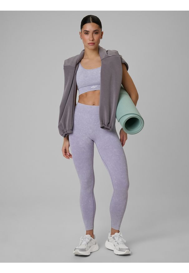 4f - 4F Legginsy treningowe bezszwowe damskie - fioletowe M/L. Stan: podwyższony. Kolor: fioletowy. Materiał: skóra. Długość: długie. Sport: fitness