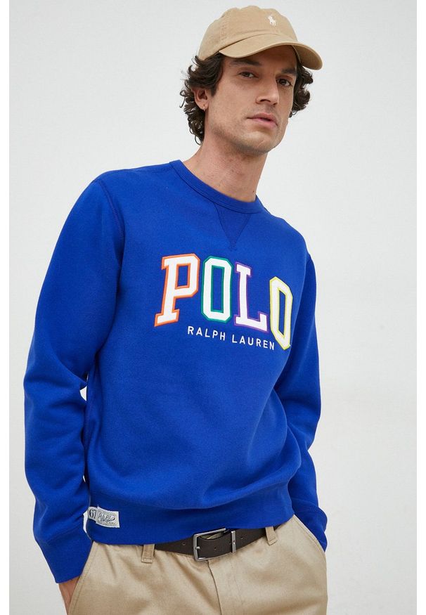 Polo Ralph Lauren bluza męska kolor niebieski z aplikacją. Typ kołnierza: polo. Kolor: niebieski. Materiał: dzianina. Wzór: aplikacja
