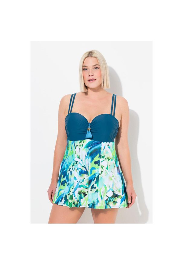 ULLA POPKEN - Damska Sukienka Kąpielowa miękkie miseczki ramiączka z regulacją. Kolekcja: plus size. Kolor: wielokolorowy, niebieski, zielony. Materiał: poliamid, materiał, elastan