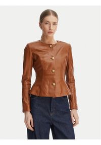 Marciano Guess Kurtka skórzana G6GL02 L0083 Brązowy Regular Fit. Kolor: brązowy. Materiał: skóra #1