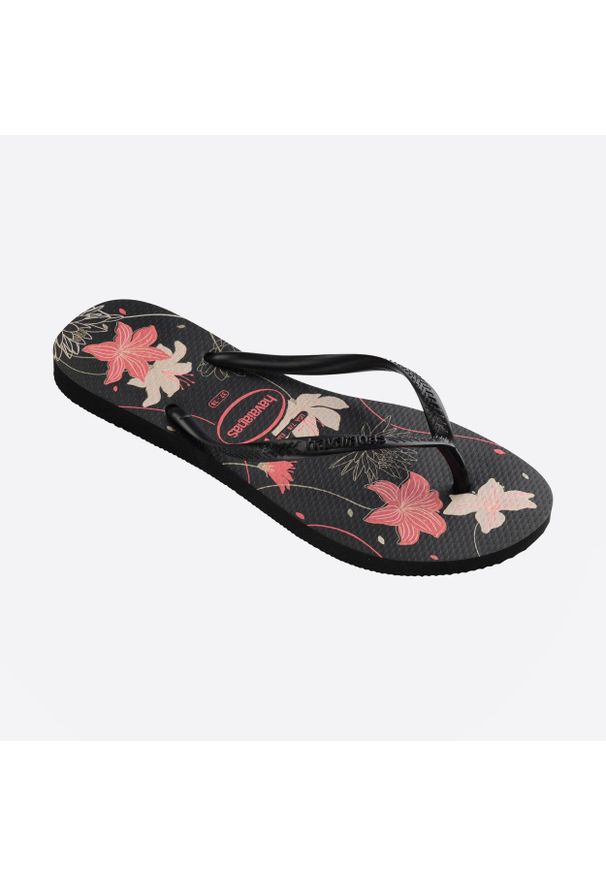 Japonki damskie Havaianas Slim Organic. Okazja: na plażę. Kolor: czarny, różowy, wielokolorowy. Materiał: syntetyk, kauczuk. Styl: sportowy