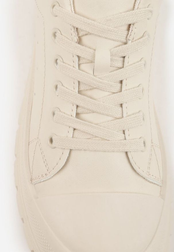 Renee - Beżowe Sneakersy VICES na Platformie w Stylu Chunky z Perforacją Hypsyllis. Okazja: na co dzień. Kolor: beżowy. Materiał: jeans. Obcas: na platformie