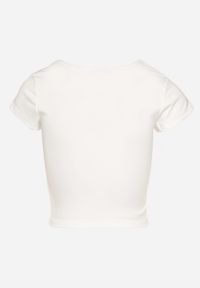 Born2be - Biała Koszulka T-shirt z Krótkim Rękawem z Prążkowanej Dzianiny Nuvolia. Kolor: biały. Materiał: dzianina, prążkowany. Długość rękawa: krótki rękaw. Długość: krótkie. Sezon: lato #3