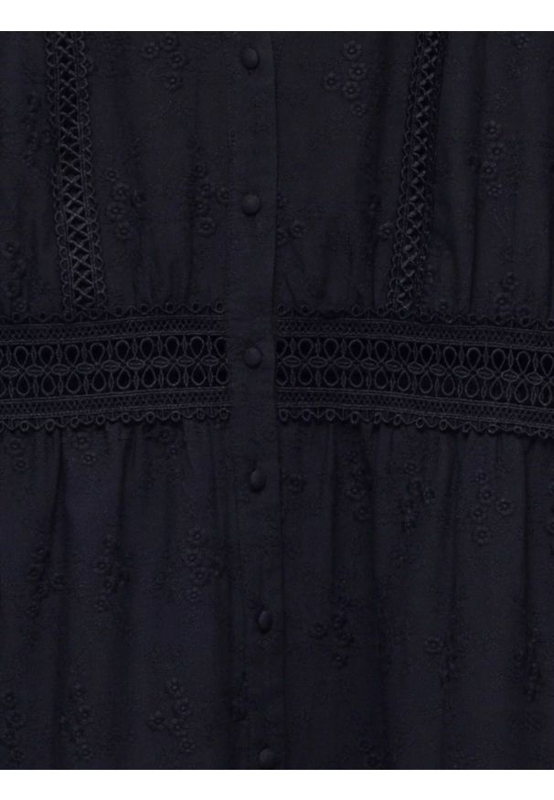 Big-Star - Sukienka damska midi z kwiatowym haftem czarna Aniela 906. Kolor: czarny. Materiał: tkanina, bawełna, koronka. Długość rękawa: krótki rękaw. Wzór: haft, kwiaty. Styl: elegancki, klasyczny. Długość: midi