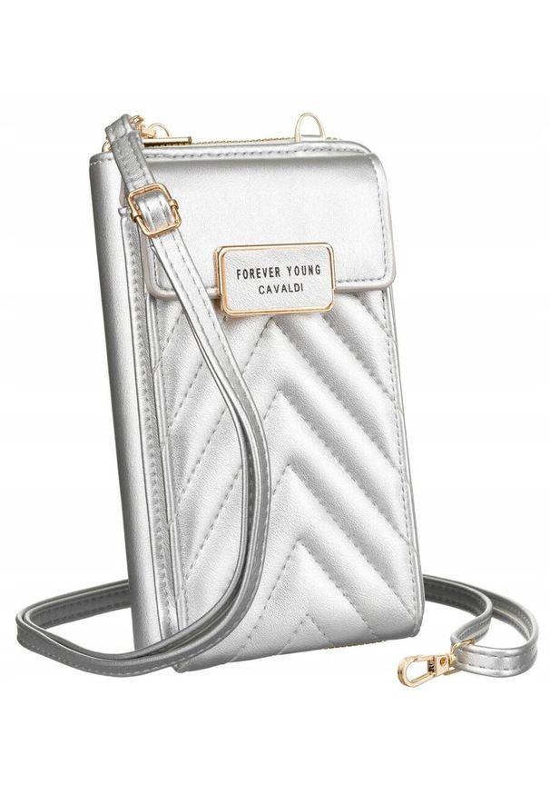 4U CAVALDI - Listonoszka portfel 4U Cavaldi M-10 srebrna. Kolor: srebrny. Materiał: pikowane. Styl: elegancki