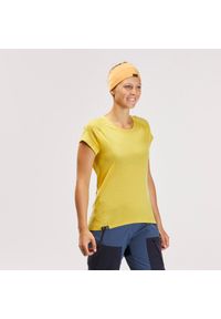 FORCLAZ - Koszulka trekkingowa z krótkim rękawem damska Forclaz MT500 merino. Kolor: pomarańczowy, żółty. Materiał: materiał, wełna, elastan, poliamid. Długość rękawa: krótki rękaw. Długość: krótkie
