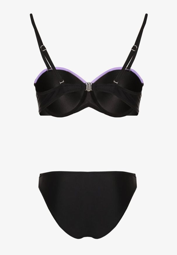 Born2be - Fioletowo-Czarne Bikini Figi i Usztywniany Biustonosz Ozdobiony Metaliczną Nicią Artellia. Kolor: fioletowy. Wzór: aplikacja
