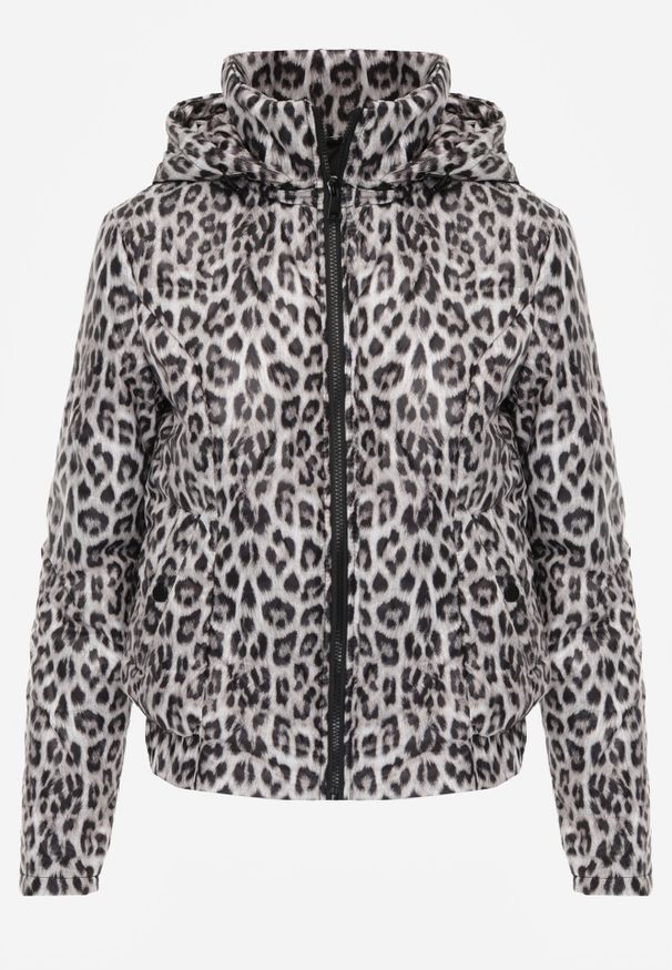 Born2be - Biała Kurtka Przejściowa w Panterkę z Odpinanym Kapturem Antolea. Kolor: biały. Materiał: poliester, jeans. Wzór: motyw zwierzęcy. Styl: klasyczny