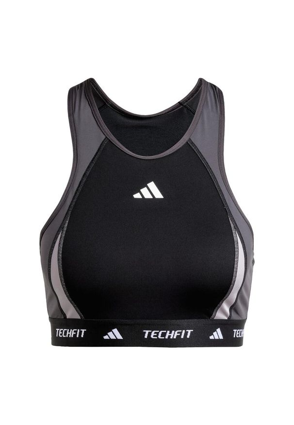Adidas - Biustonosz Techfit Medium-Support High-Neck Colorblock. Kolor: czarny. Materiał: materiał. Technologia: Techfit (Adidas). Sport: fitness